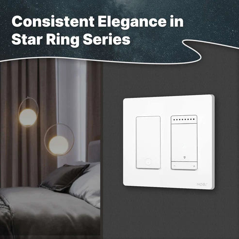 MOES WiFi Smart Dimmer Light Switch, Star Ring Design, 3-Way & Single Pole, Works with Alexa & Google Home, No Neutral Wire Required, Grounding Design, App & Voice Control, US Standard, White