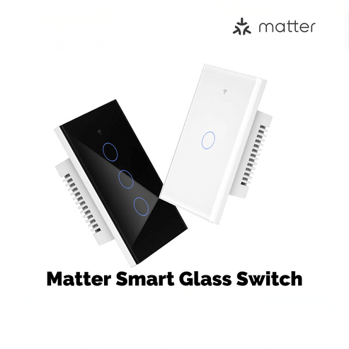 Matter WiFi Smart Light Switch - Glass Panel Touch, Neutral Wire Required, Compatible with Alexa, Google Home & Apple HomeKit (2.4GHz), US Standard, Single Pole/3-Way, White