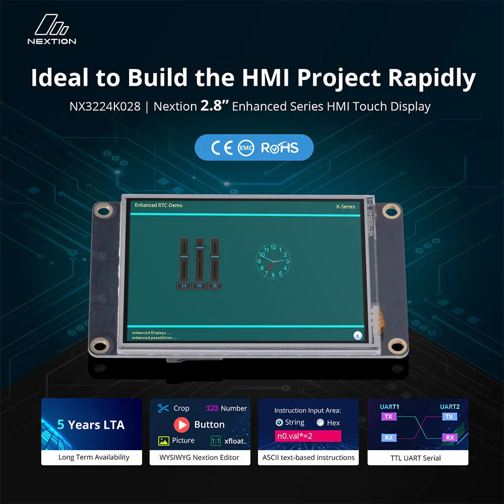Nextion NX3224K028 2.8-inch Enhanced HMI Touch Display - Resistive Touchscreen with USART Interface, 320x240 Resolution, for DIY & Industrial Control Projects