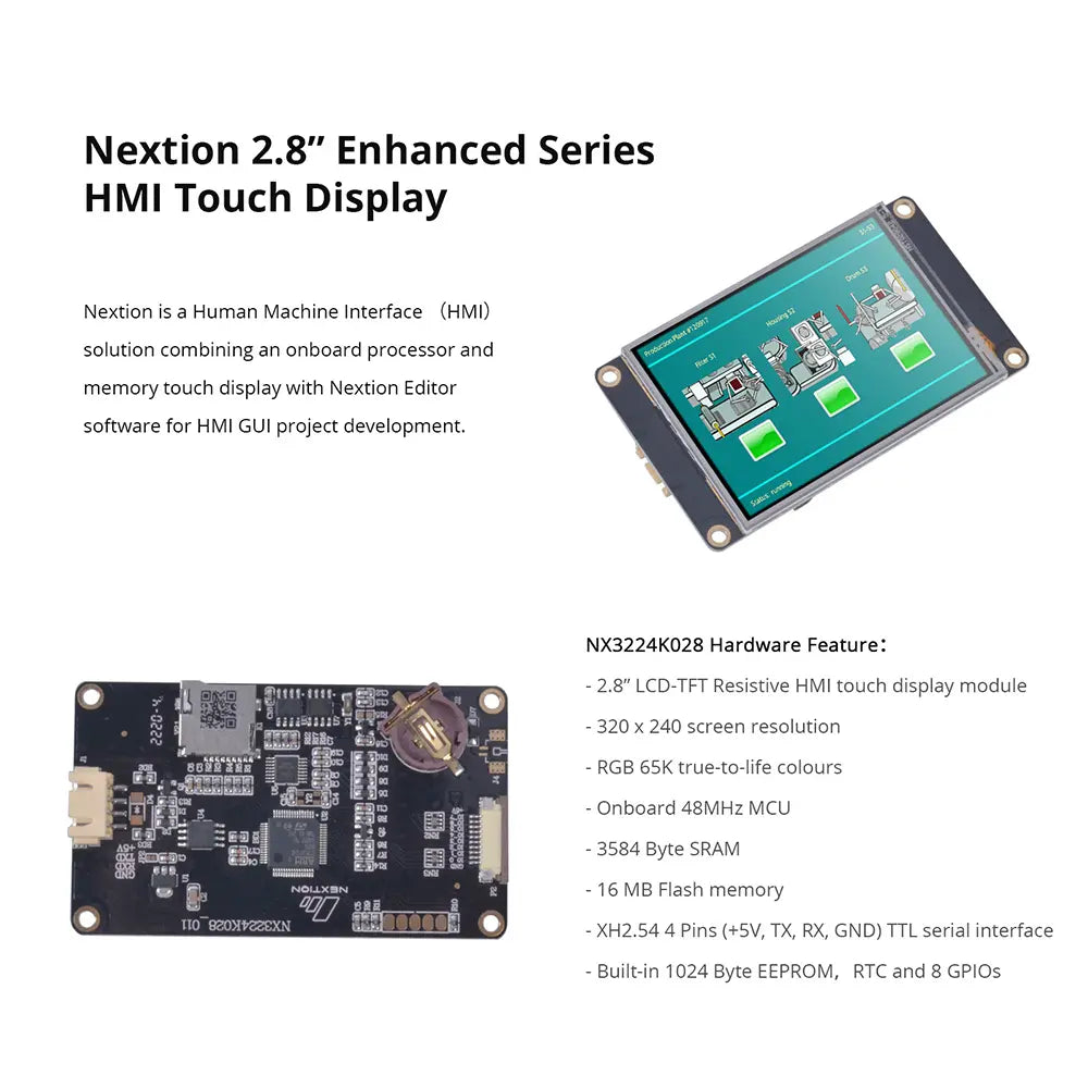 Nextion NX3224K028 2.8-inch Enhanced HMI Touch Display - Resistive Touchscreen with USART Interface, 320x240 Resolution, for DIY & Industrial Control Projects