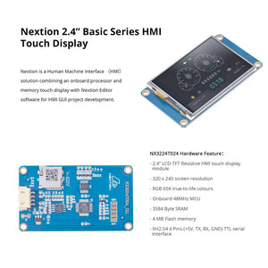 Nextion NX3224T024 2.4-inch HMI Touch Display (Basic Series) - 320x240 TFT LCD, UART Serial Interface, for Arduino/Raspberry Pi DIY Projects