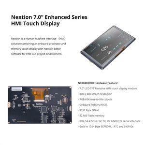 Nextion NX8048K070 7-inch HMI Touch Display - Enhanced Series 800x480 TFT LCD, Resistive Touch, UART Interface, STM32 MCU for Industrial Controls/Arduino/Raspberry Pi (No Enclosure)