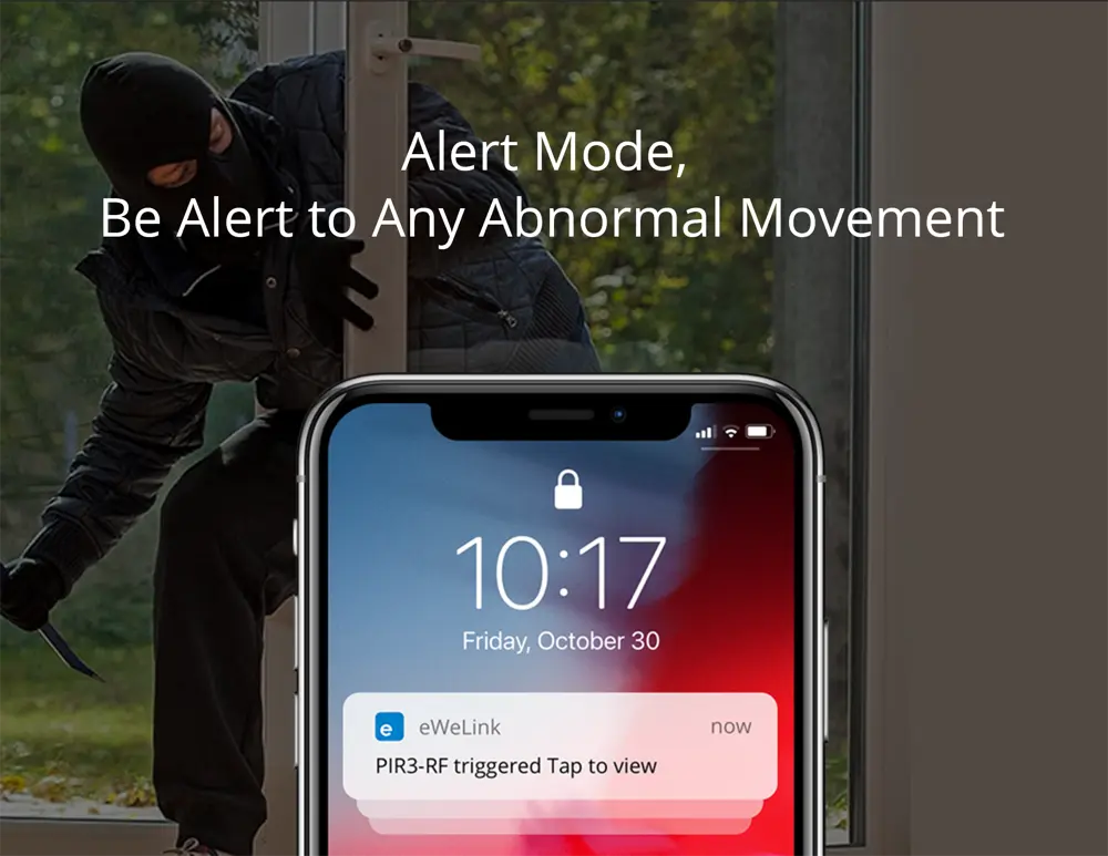 SONOFF PIR3-RF 433MHz Motion Sensor - Wireless PIR Detector for Smart Home, 90° Detection Angle, 5-8m Range, Works with RF Bridges, No WiFi Required