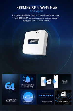 SONOFF RF Bridge R2 - WiFi 433MHz Smart Hub for RF Devices, Works with Alexa & Google Home, eWeLink App Control, Converts RF to WiFi for Smart Home Automation