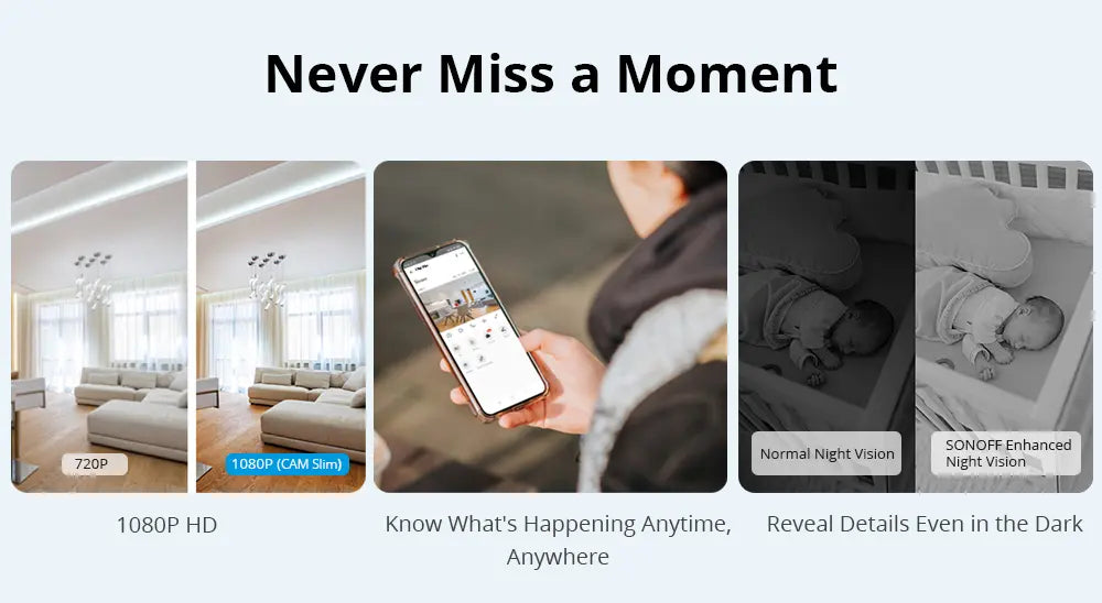 SONOFF Smart Indoor Security Camera 1080P HD, WiFi IP Camera with IR Night Vision, Motion Detection, Two-Way Audio, Remote Monitoring for Home/Baby/Pet, Works with Alexa & Google Assistant