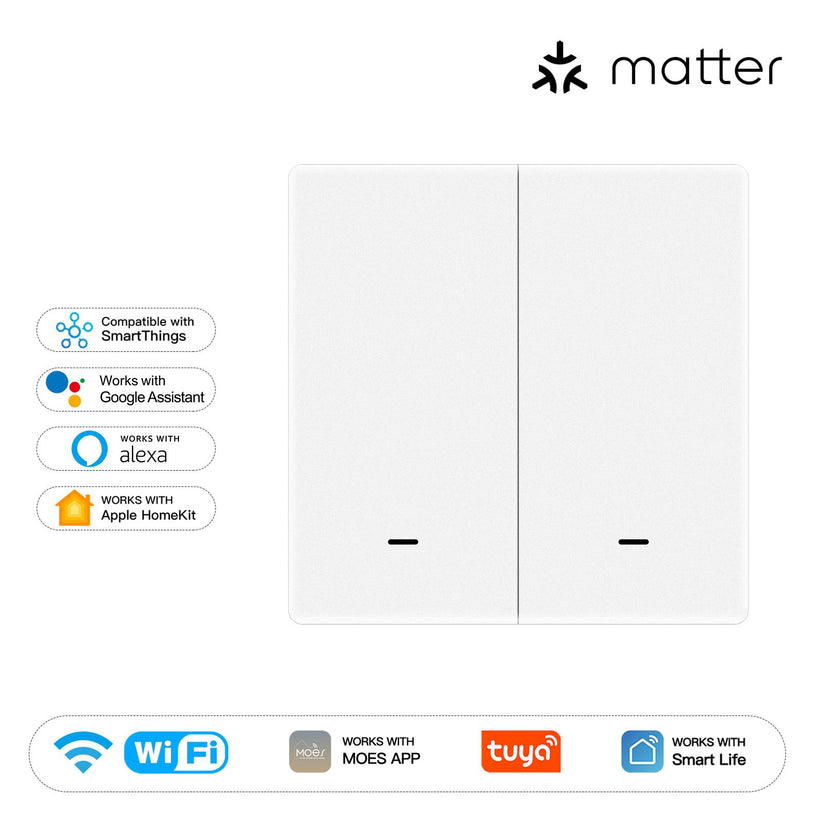 Matter WiFi Smart Light Switch EU - Push Button Design, Neutral Wire Required, Works with Alexa/Google/HomeKit (Matter Compatible), App & Voice Control, CE Certified