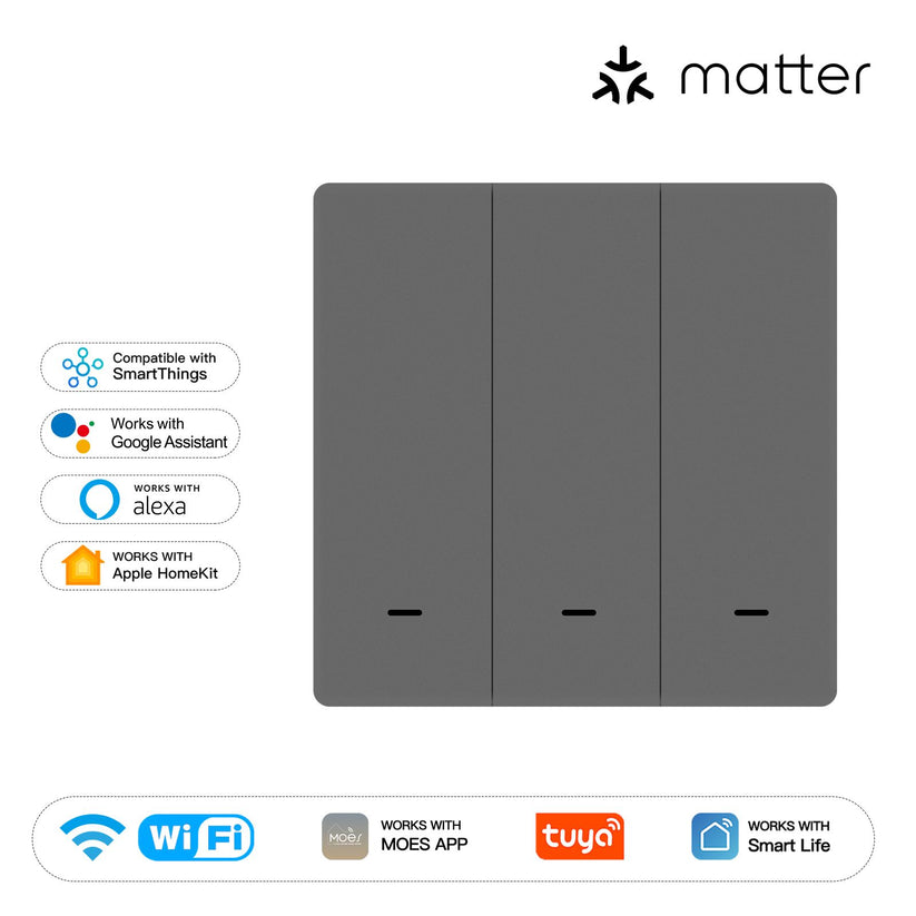 Matter WiFi Smart Light Switch EU - Push Button Design, Neutral Wire Required, Works with Alexa/Google/HomeKit (Matter Compatible), App & Voice Control, CE Certified