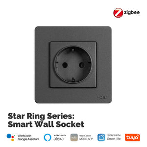 Star Ring ZigBee Smart Socket - EU Wall-Embedded Outlet with Energy Monitoring, 16A 3680W, Works with Alexa/Google Home/Apple HomeKit, Schuko Plug (No Hub Required)