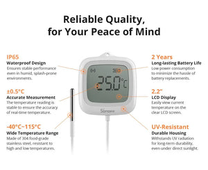 SONOFF SNZB-02LD IP65 Zigbee Smart Thermometer - Probe Version with LCD Display, Waterproof Sensor, Works with Alexa/Google Home, for Indoor/Outdoor Temperature Monitoring