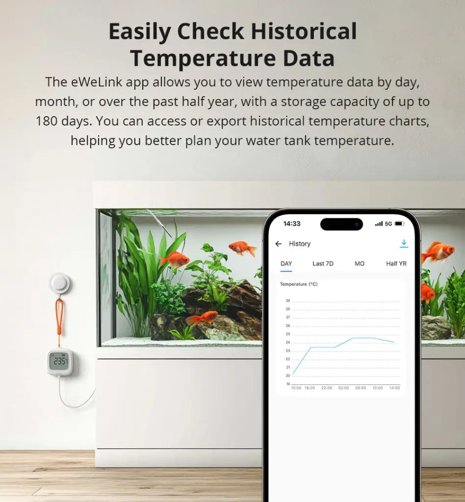 SONOFF SNZB-02LD IP65 Zigbee Smart Thermometer - Probe Version with LCD Display, Waterproof Sensor, Works with Alexa/Google Home, for Indoor/Outdoor Temperature Monitoring