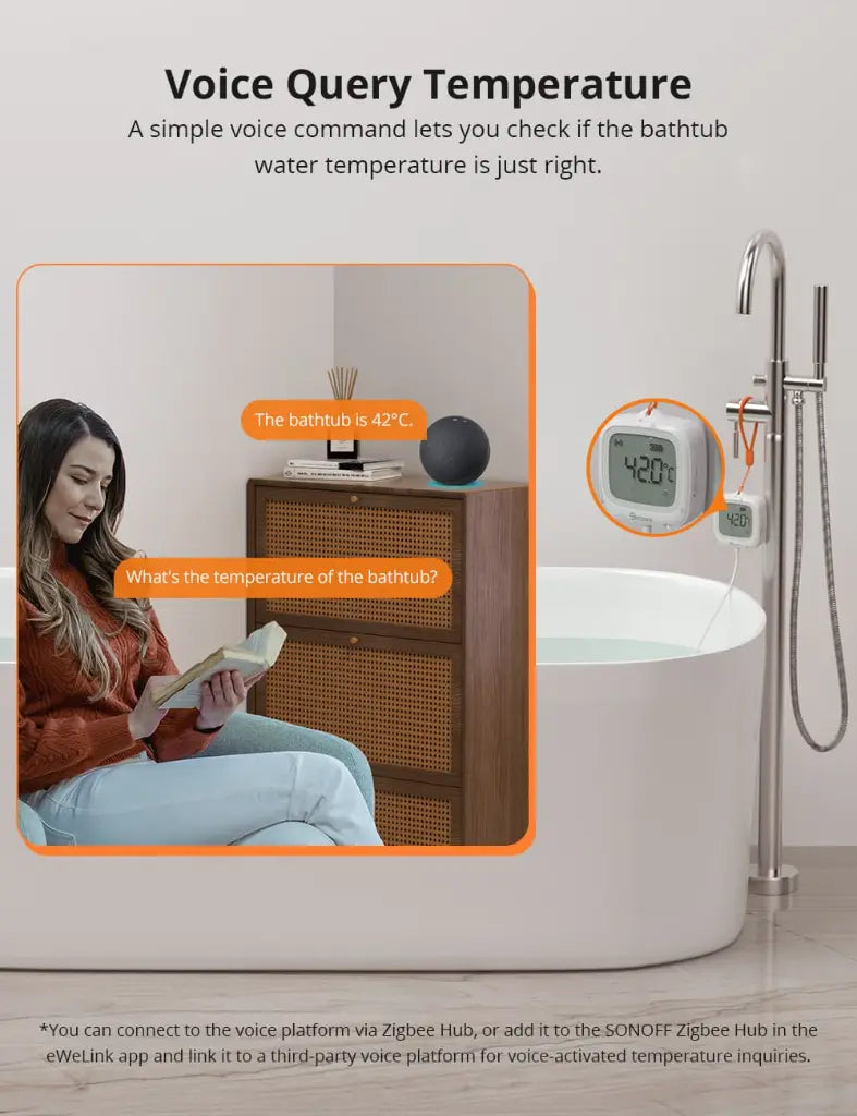 SONOFF SNZB-02LD IP65 Zigbee Smart Thermometer - Probe Version with LCD Display, Waterproof Sensor, Works with Alexa/Google Home, for Indoor/Outdoor Temperature Monitoring