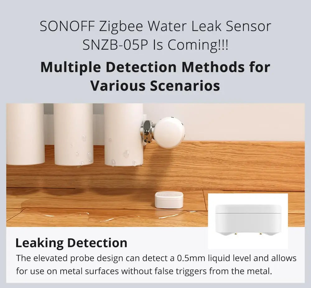 SONOFF SNZB-05P Zigbee Water Leak Sensor - Smart Flood Detector, Works with Alexa/Google Home via eWeLink, Battery-Powered, for Basement/Pipes/Appliances