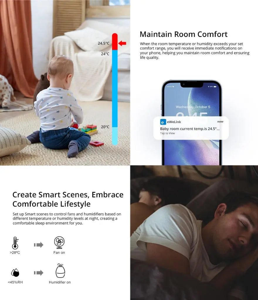 SONOFF SNZB-02P Wireless Zigbee 3.0 Temperature & Humidity Sensor - Smart Home Environmental Monitor with Alerts, Works with iHost/NSPanel Pro/ZB Bridge Pro/ZBDongle-E