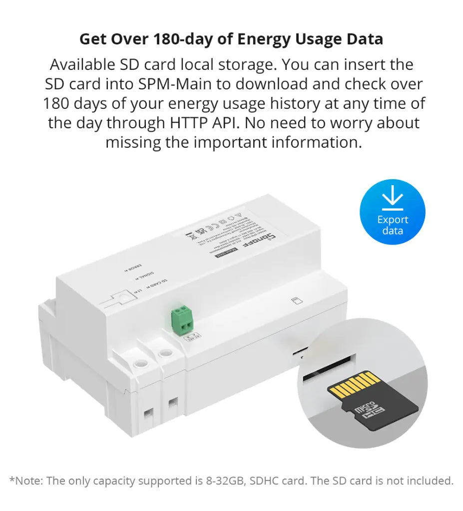 SONOFF SPM Smart WiFi Power Meter 20A, Energy Monitor with Overload Protection, eWeLink App Control, SD Card Data Storage, Stackable Design (Main Unit)