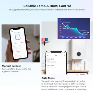 SONOFF THR316 Origin Smart Temperature & Humidity Switch - WiFi Monitoring, App Alerts, Works with Alexa/Google Home, 16A Relay for Climate Control