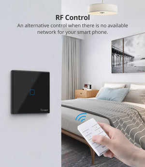 SONOFF T3UK3C TX Smart WiFi Touch Wall Switch - 3 Gang Black Panel with Edge Lighting, Works with Alexa & Google Home, 433MHz RF Remote Control, IFTTT Automation, No Hub Required