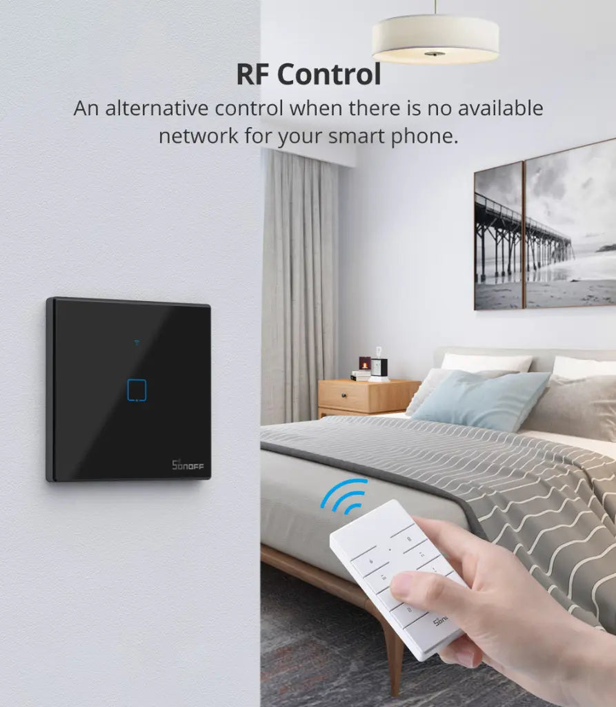 SONOFF T3UK3C TX Smart WiFi Touch Wall Switch - 3 Gang Black Panel with Edge Lighting, Works with Alexa & Google Home, 433MHz RF Remote Control, IFTTT Automation, No Hub Required