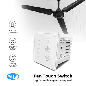 Smart WiFi White Touch Fan Switch - Modular Wall Controller Works with Alexa & Google Home, 3-Speed Control, No Hub Required, Compatible with Most Ceiling Fans (White)