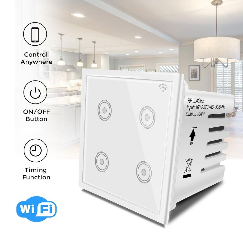 Smart WiFi 4-Gang Touch Wall Switch (White) - Modular Design, Works with Alexa/Google Home/IFTTT, Smart Home Edge Compatible, Modern Touch Panel for Home Automation