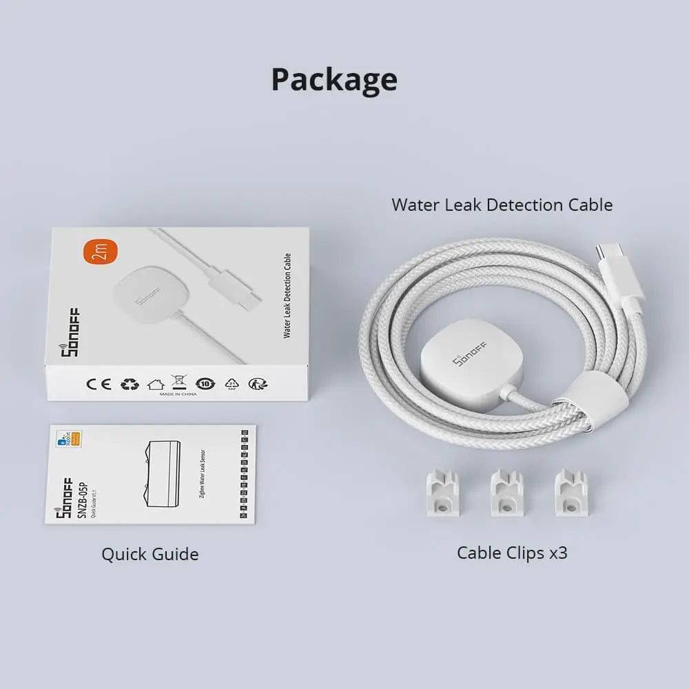 SONOFF Water Leak Detection Cable - Smart Flood Sensor Alarm, Works with Zigbee Hub (eWeLink/Alexa/Google Home), 3m/5m Length Options, for Basement/Pipe/Appliance Leak Monitoring