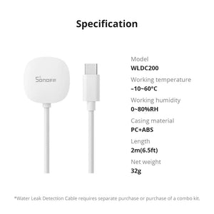 SONOFF Water Leak Detection Cable - Smart Flood Sensor Alarm, Works with Zigbee Hub (eWeLink/Alexa/Google Home), 3m/5m Length Options, for Basement/Pipe/Appliance Leak Monitoring