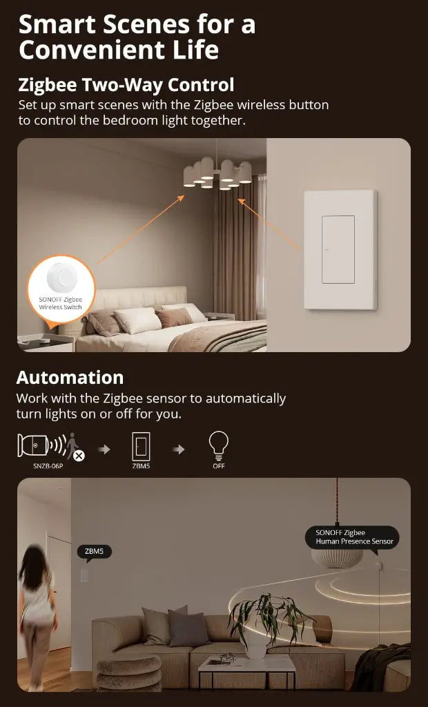 SONOFF ZBM5-1C-120W SwitchMan Zigbee Smart Wall Switch - 1-Gang, Works with Alexa/Google Home, No Neutral Required, 120W Max Load, White Touch Panel, Zigbee 3.0
