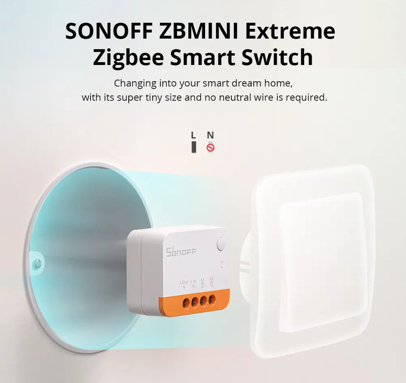 SONOFF ZBMINIL2 Extreme Zigbee Smart Switch - No Neutral Wire Required, 2-Way Control via eWeLink/Google/Alexa, Ultra-Compact Design, Works with Zigbee Hub