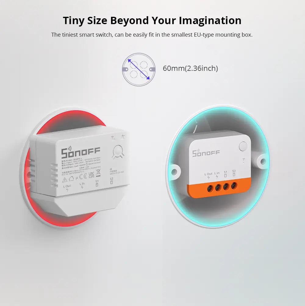 SONOFF ZBMINIL2 Extreme Zigbee Smart Switch - No Neutral Wire Required, 2-Way Control via eWeLink/Google/Alexa, Ultra-Compact Design, Works with Zigbee Hub