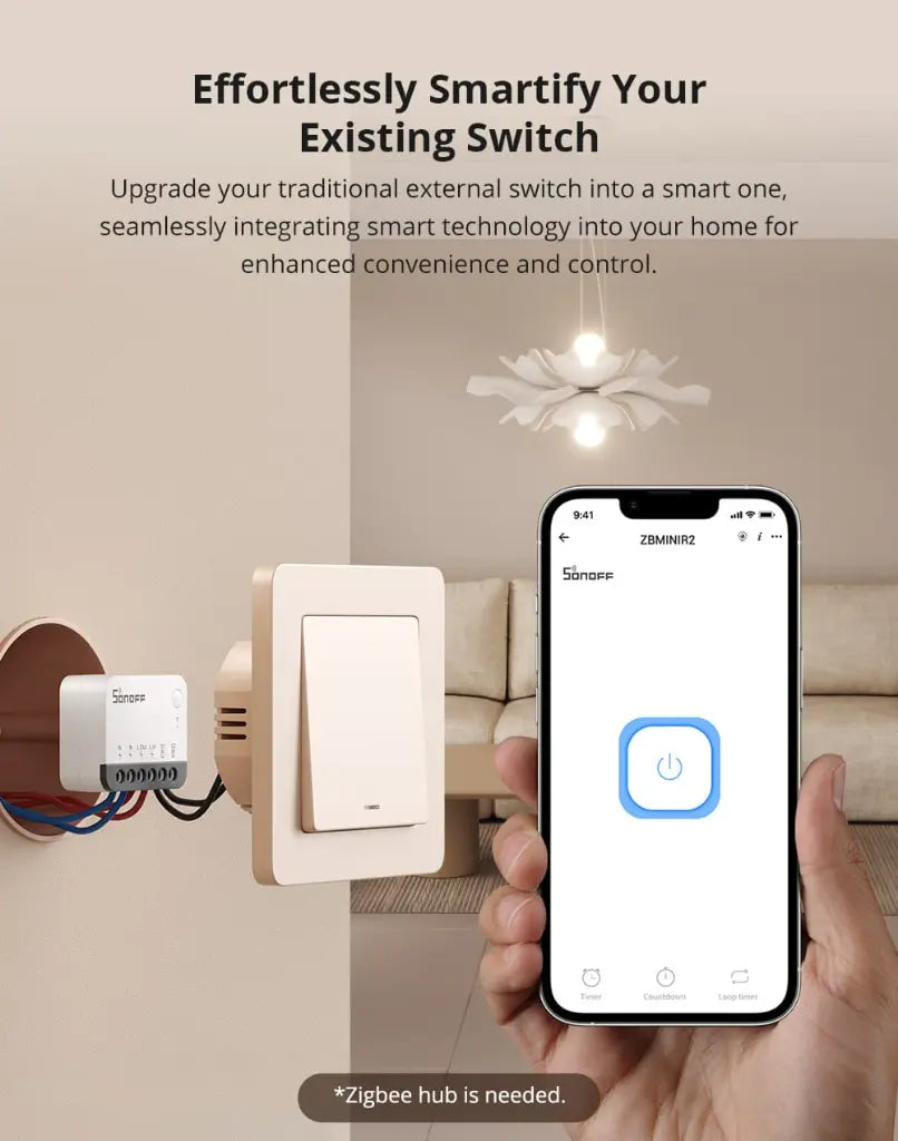 SONOFF ZBMINIR2 Zigbee Smart Switch - Timer & External Control, Compact Size, Neutral Wire Required, Works with Alexa & Google Home, for Lights & Appliances