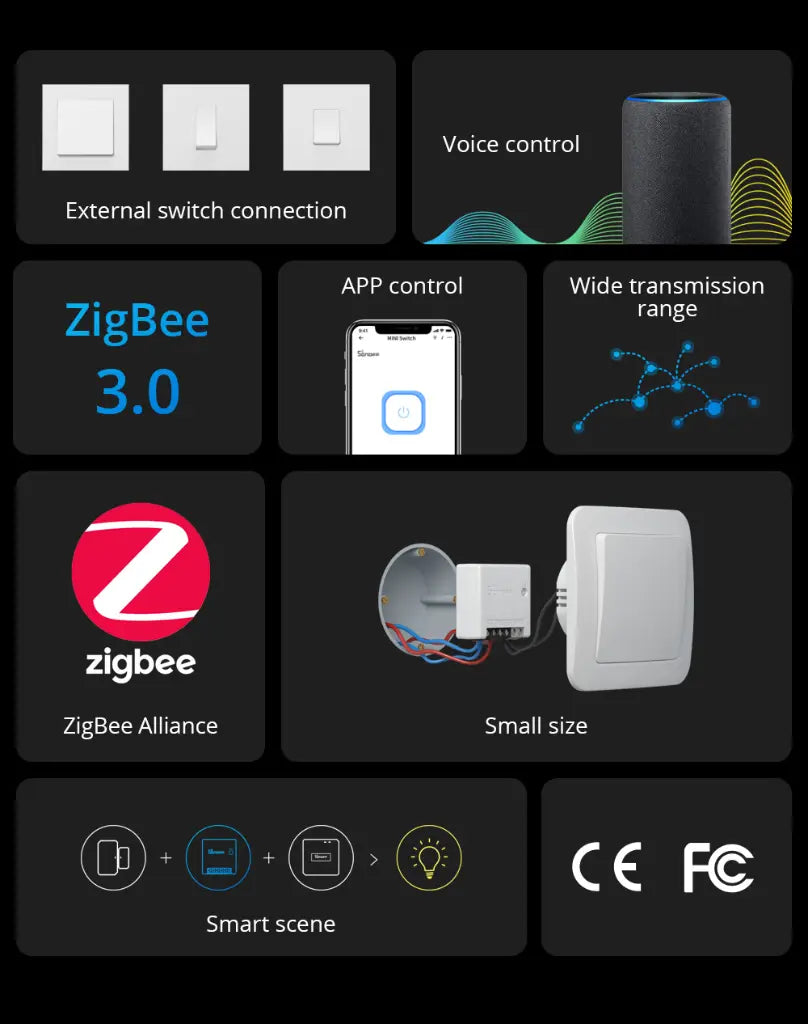SONOFF ZBMINI Zigbee Smart Switch - Convert Traditional Switch to Smart WiFi, 2-Way Control, Works with Alexa, Google Home & Nest Hub, No Hub Required, Timer Function, Neutral Wire Optional
