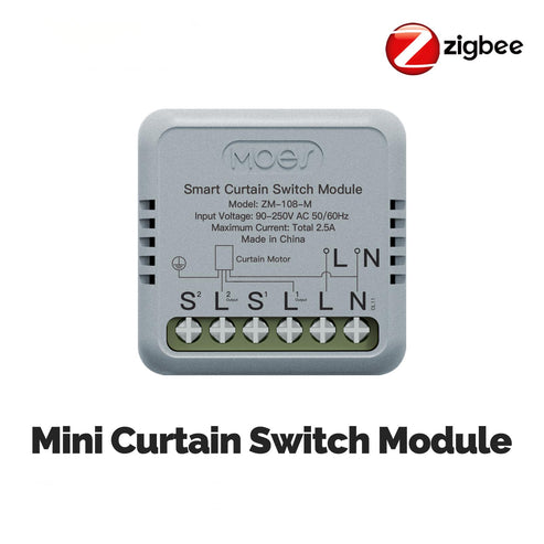 ZigBee Smart Curtain Switch Module - Mini Design, Works with Alexa/Google Home, App & Voice Control, Requires ZigBee Hub, Timer Scheduling, Compatible with Curtains/Blinds (90-250V)