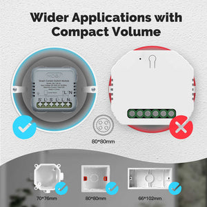 ZigBee Smart Curtain Switch Module - Mini Design, Works with Alexa/Google Home, App & Voice Control, Requires ZigBee Hub, Timer Scheduling, Compatible with Curtains/Blinds (90-250V)