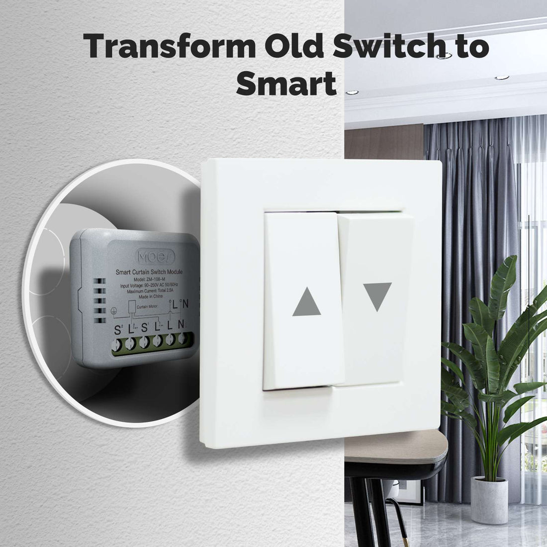 ZigBee Smart Curtain Switch Module - Mini Design, Works with Alexa/Google Home, App & Voice Control, Requires ZigBee Hub, Timer Scheduling, Compatible with Curtains/Blinds (90-250V)
