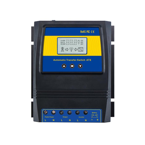 ATS Dual Power Automatic Transfer Switch & Solar Charge Controller – for Off-Grid Solar & Wind Systems – Compatible with Inverters, Generators, and Battery Backup – Reliable Energy Switching Solution