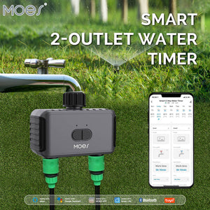 Bluetooth Smart Sprinkler Timer - Dual Outlet Water Timer with App Control, Programmable Irrigation System for Lawn & Garden (Weather Resistant, Battery Powered, Easy Installation)