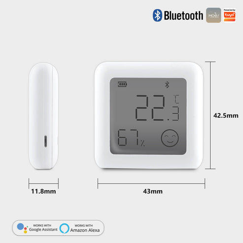Bluetooth Smart Temperature Humidity Sensor - LCD Indoor Hygrometer Thermometer with Real-Time Monitoring, Wireless Room Climate Monitor for Home, Office, Greenhouse