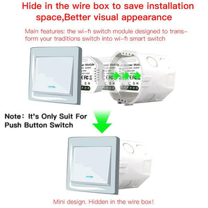 WiFi Smart Dimmer Switch Module - 2 Gang LED Dimmable Relay, Works with Alexa/Google Home, No Hub Required, DIY Installation, 0-100% Smooth Dimming, Smart Life/Tuya App (120-250V)