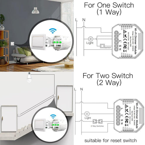 WiFi Smart Dimmer Switch Module - 2 Gang LED Dimmable Relay, Works with Alexa/Google Home, No Hub Required, DIY Installation, 0-100% Smooth Dimming, Smart Life/Tuya App (120-250V)