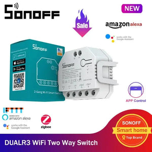 Sonoff DualR3 Smart Switch – WiFi Dual Relay Module with Energy Monitoring, 2-Channel Remote Control, Works with Alexa & Google Home, No Hub Required, eWeLink App, for Home Automation (16A, 3680W)