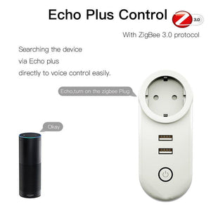 ZigBee 3.0 Smart Plug with Dual USB Ports | Wireless Socket with 2MQTT Setup | Works with Alexa/Google Home/SmartThings | Hub Required | Energy Monitoring | 15A/3680W | White
