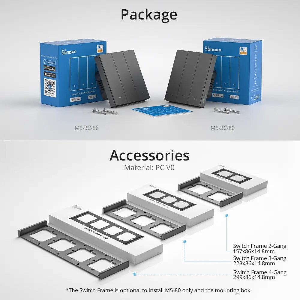 SONOFF 2-Gang Switch Frame - White Replacement Cover for Smart/Wall Switches, Standard EU 86mm Size, Compatible with Most Electrical Boxes, Modern Minimalist Design