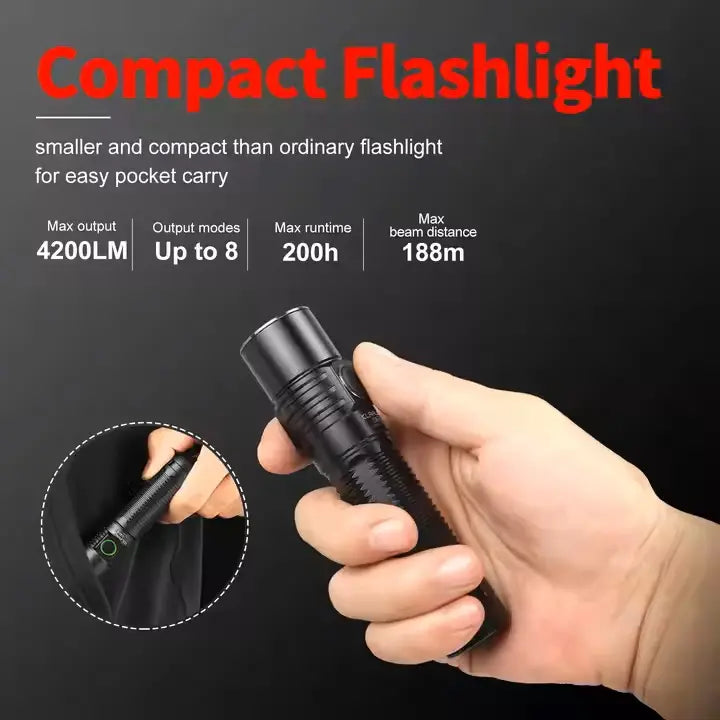 4200LM LED Tactical Flashlight - Super Bright Zoomable Spotlight, Aluminum Alloy Hunting Torch, Waterproof Camping Lantern for Outdoor Travel & Emergency (Portable)