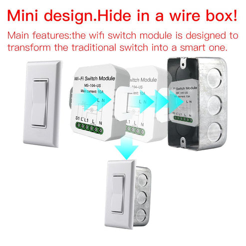 WiFi Mini DIY Smart Light Switch Module - Single Pole & 3-Way Compatible, 1 Gang, Works with Alexa & Google Home, No Hub Required, for Smart Home Automation (Neutral Wire Required)