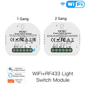 Mini DIY WiFi & RF433 Smart Relay Module – Dual Wireless Light Switch, 1/2 Gang Configurable, No Hub Required, Works with Alexa/Google Home, Tuya Smart Life App, Reset Function (for Lights, Appliances, Smart Home)