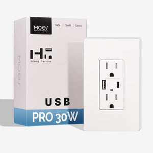 MOES 30W USB-C Wall Outlet with Power Delivery | 20A Heavy Duty Electrical Socket | Fast Charging Smart Receptacle | Tamper-Resistant | 2 USB Ports + 2 AC Outlets | Easy Installation | White