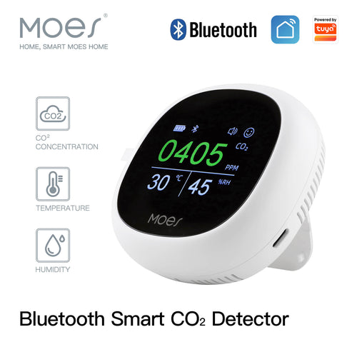 MOES Bluetooth Smart CO2 Detector - Portable Carbon Dioxide Tester with Temperature & Humidity Sensor, Air Quality Monitor for Home, Office, Grow Tent, Classroom (iOS/Android App)