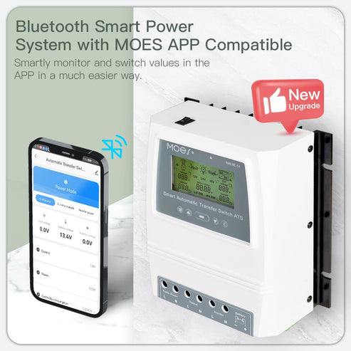 MOES Smart Bluetooth Dual Power Controller 80A 8KW/16KW Automatic Transfer Switch (ATS) – For Off-Grid Solar & Wind Systems – Remote Control via App – Seamless Grid/Battery Switching – 110V/220V Compatible