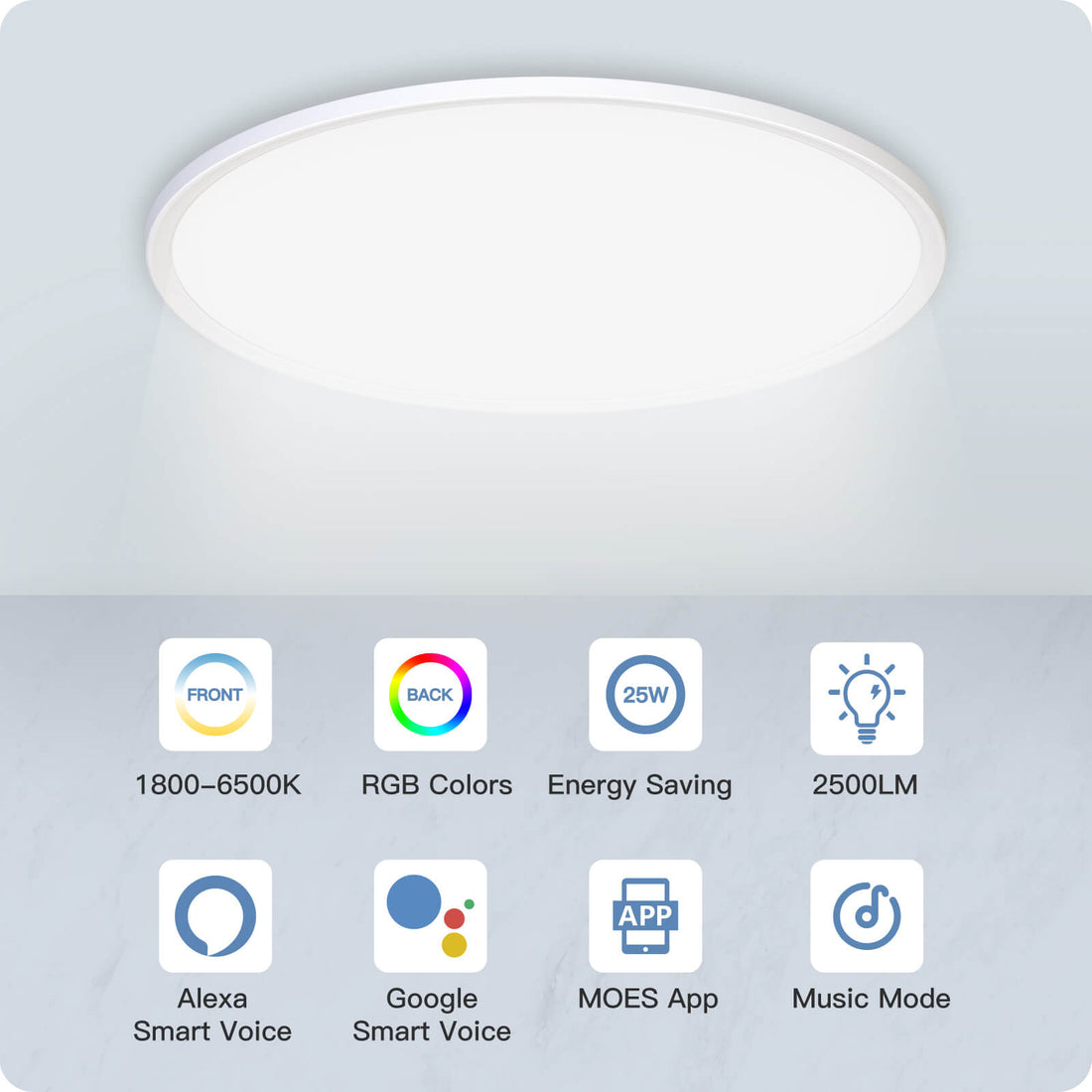 MOES Smart WiFi Ceiling Light, Ultrathin 24W RGB+CCT Dimmable LED Panel Light, Works with Alexa/Google Home, 16 Million Colors, Voice Control, Timing Function, Modern Flush Mount Lighting for Bedroom/Living Room