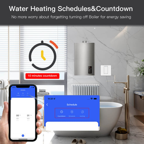 MOES Smart WiFi Water Heater Boiler Switch - Wireless Control with Timer, Works with Alexa & Google Home, App Remote Control, 16A 250V, No Hub Required, for Electric Heating Systems (EU/UK/US Version)