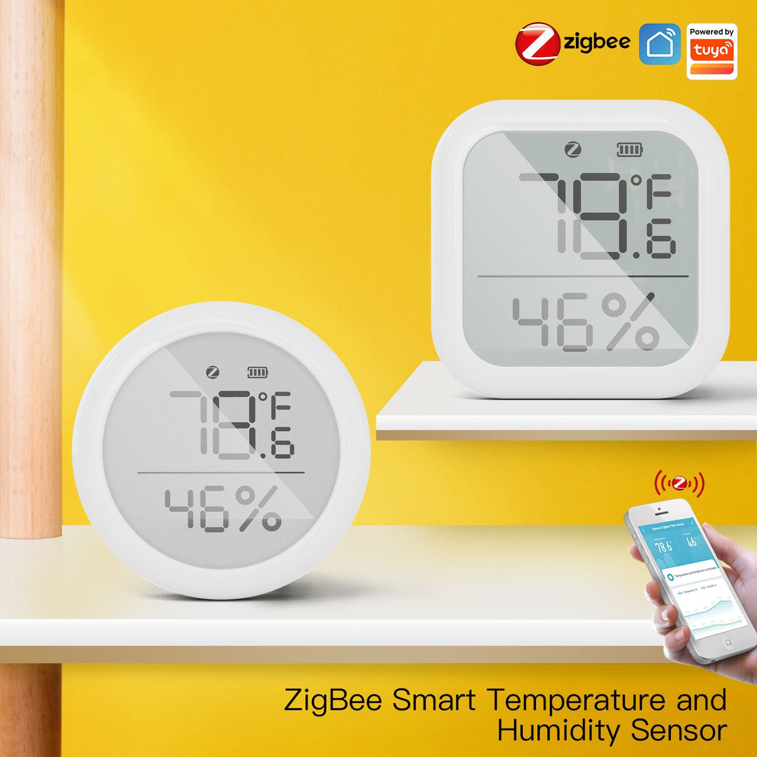MOES Zigbee Smart Temperature & Humidity Sensor - Indoor Hygrometer Thermometer, Works with Alexa/Google Home, Wireless Room Climate Monitor, Battery Powered